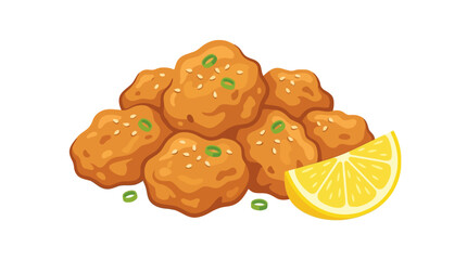 Fototapeta premium Golden Fried Chicken Bites with Lemon Slice.