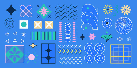 Fototapeta premium Assorted Geometric Shapes And Floral Elements Colorful Vector Illustration