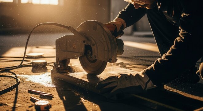 Craftsman Precision Cut With A Power Saw In Warm Cinematic Light