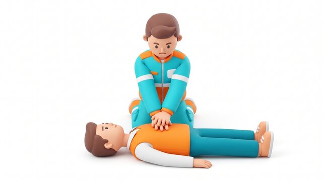 3D Paramedic Performing CPR Chest Compressions on Unconscious Patient