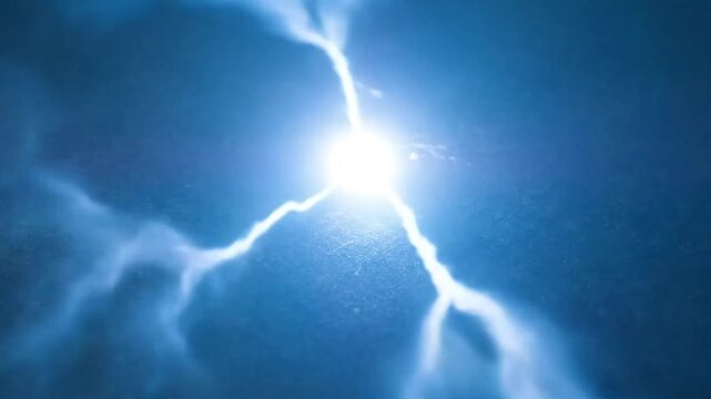 Bright blue electrical sparks discharge across a dark textured surface