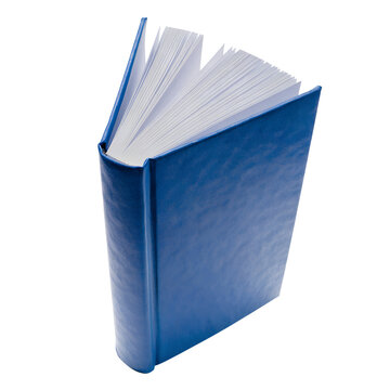 Blank Blue Hardcover Book Open Pages Mockup Isolated White Background