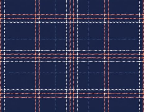Navy blue and terracotta orange plaid pattern with textured lines