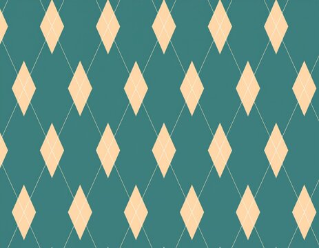 Classic argyle pattern background with teal green and sand peach diamonds