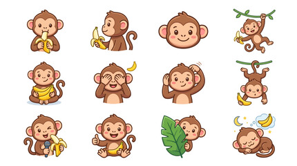 Obraz premium Monkey emoji character set with various cute expressions.