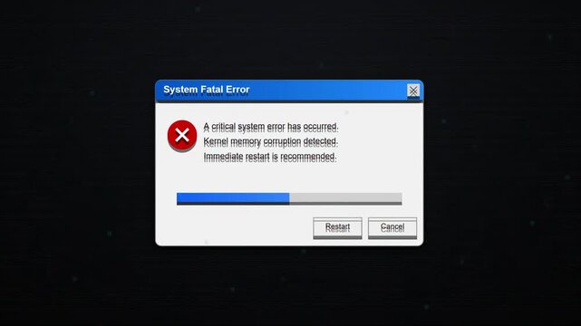 System fatal error message with glitch effect on dark background