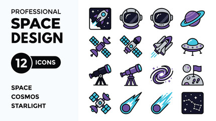 Pixel Art Space Icons Featuring Planets Rockets and Astronauts © febi