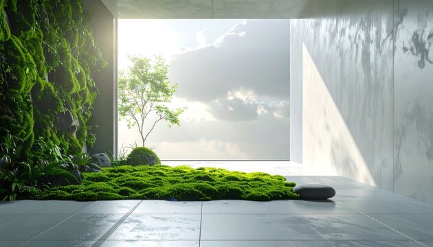 lush vertical moss wall standing near fresh grass patch