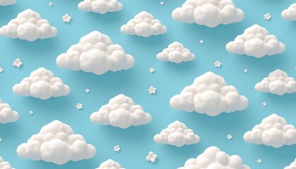 Obraz premium The image depicts a sky filled with numerous fluffy, white clouds against a bright blue background