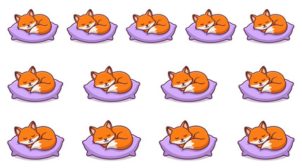 Obraz premium Orange foxes sleeping on purple cushions set.