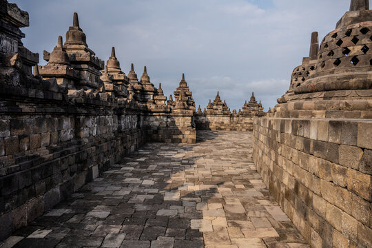 Stone stupas at Borobudur Temple in Magelang
