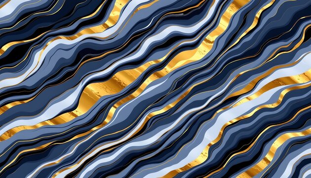 The image features an abstract pattern composed of flowing, wavy lines in shades of black, gray, and white, accented with vibrant gold streaks