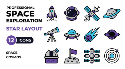 Pixel Art Space Exploration Icons Set With Rocket And Astronaut Helmet © febi