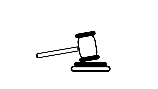 A judge gavel strikes down onto a sound block repeatedly in a seamless loop on a white background.