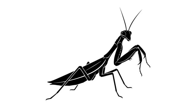 A detailed praying mantis silhouette against a white background showcasing its unique form silhouette prayingmantis insect bug