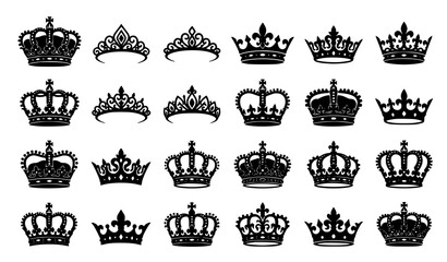 Royal crown silhouette vector set with king queen princess tiara coronet and heraldic luxury monarchy symbols © Mst Jui