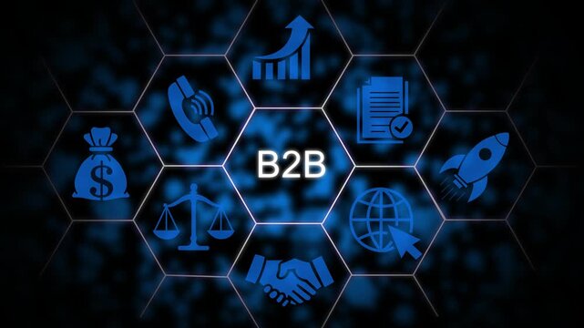 B2 b business strategy concept with digital hexagon and growth analytics motion corporate