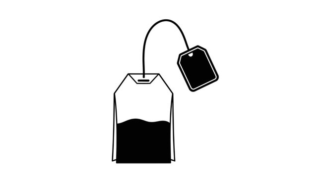 Black tea bag with string and tag a simple silhouette teabag teabagging teabags blacktea herbal infusion beverage