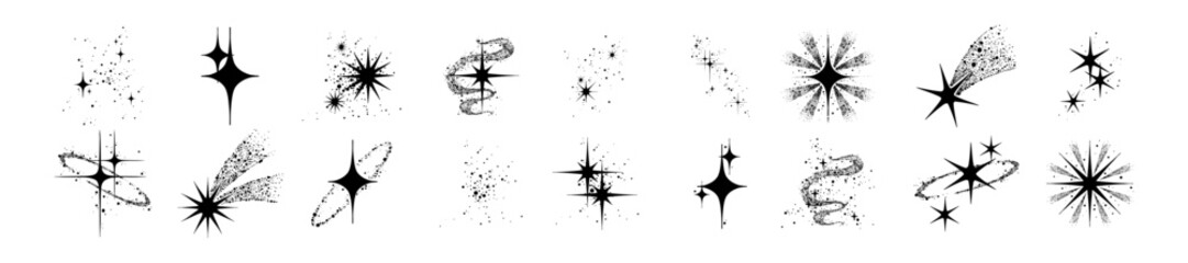 Obraz premium Doodle star icon set, cartoon minimal sparkle illustration hand drawn cosmic celestial graphic print. Christmas holiday celebration shiny design element, sparkle space fantasy sign. Doodle cute stars