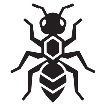 Black silhouette icon of an ant insect showing a simple stylized design for graphic projects