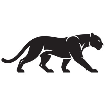 Black panther silhouette icon illustration of a wild cat walking in a side view profile