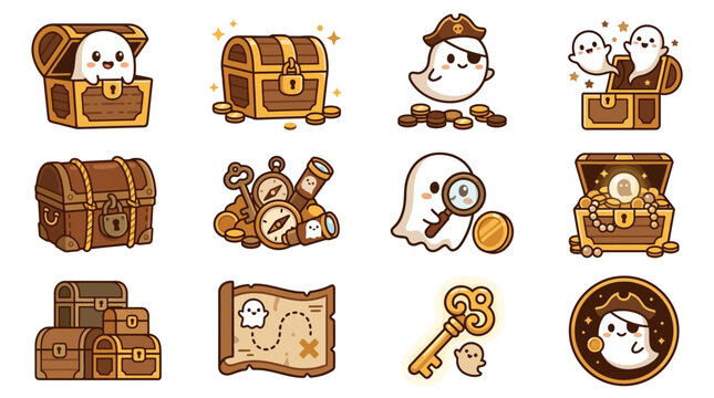 Pirate ghost adventure icons and elements.