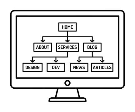Website sitemap architecture structure flow chart monitor vector icon silhouette