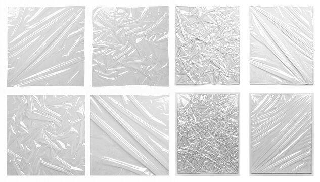 Set of Crumpled Transparent Plastic Wrap Cellophane Textures