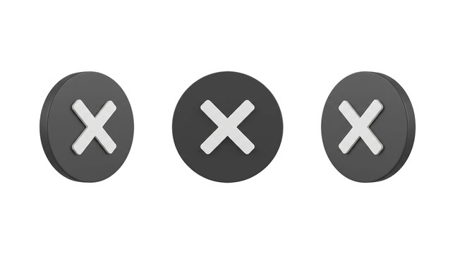 Three cross mark delete buttons, negative cancel ui icon and rejection failure concept