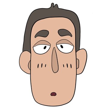 Doodle illustration of man head with sad emotion face, mental health, white background, isolated 