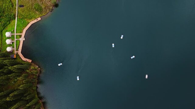 Drone view over yurt camp spot in Kazakhstan