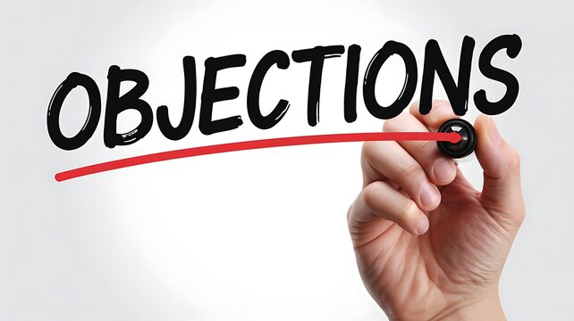 Objections Concept with Hand Writing on White Background