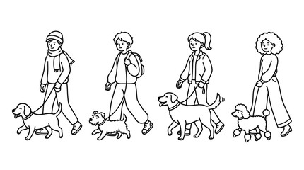 Fototapeta premium Four companionship black indie line art character pose set