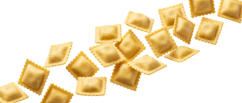 Scattered ravioli pasta isolated on transparent background
