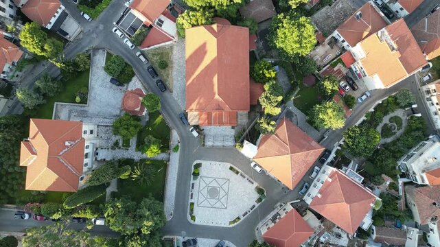 Top Down Drone View of Xanthi Old Town at Sunset, Greece
