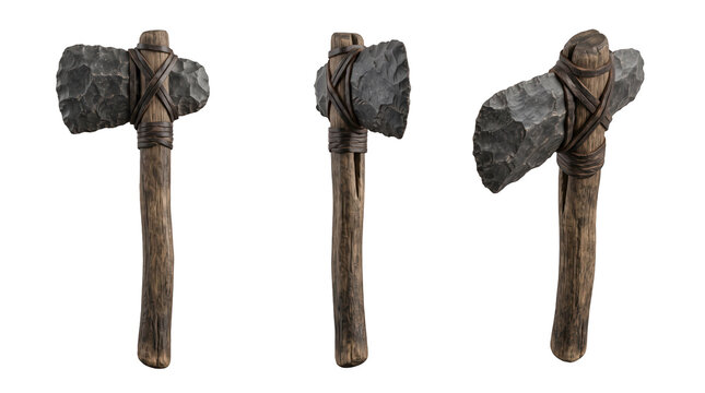 Ancient stone axe historical tool, archaeology and prehistoric museum exhibition concept