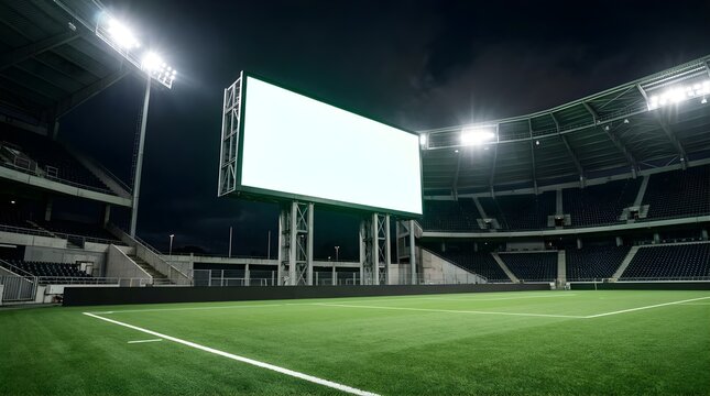 Large Blank Digital Scoreboard Screen at a Stadium During the Night