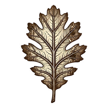 Stylized Oak Leaf Illustration with Wood Grain Texture on Black