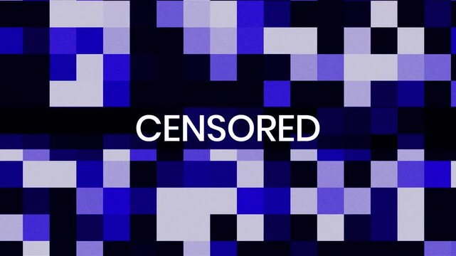Mosaic blur censored blue white pixelated square grid pattern suitable for digital privacy concept designs or background graphic projects. Bold text overlay enhances visual impact.