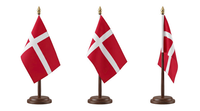Denmark national desk flags on wooden stand, diplomacy and official government concept
