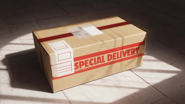 Special delivery label on a box.