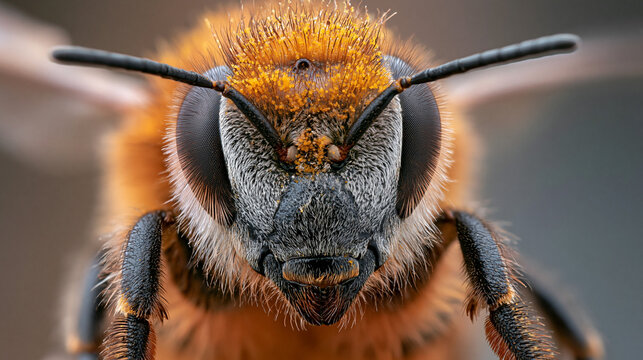 Fuzzy Bee with Golden Head Close-Up Portrait