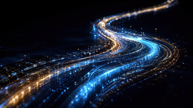 Glowing digital energy stream in dark abstract space