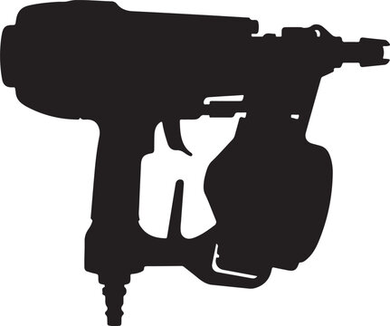 Roofing Nail Gun Black Silhouette Isolated on White Background