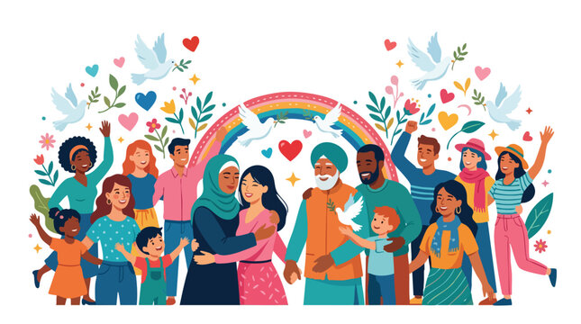 Diverse Friends Together forming a vibrant and inclusive diverse friends group illustration celebrating unity