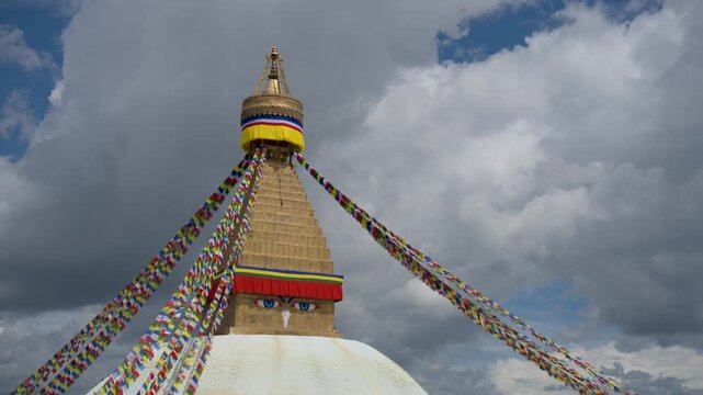 Low Angle View of Golden Spire and Eyes of Bouddhanath Stupa, Kathmandu