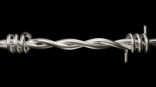 Rotating Barbed Wire Loop on Black Background &ndash; Realistic 3D Animation