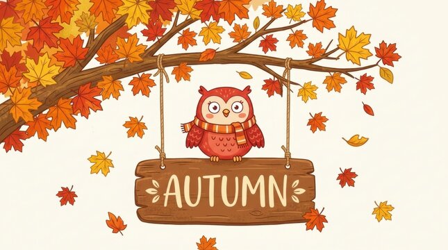 Cute Autumn Owl Banner