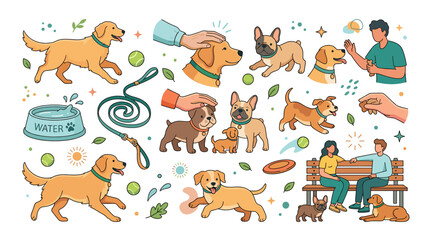 Obraz premium Cute dog illustrations with people and accessories