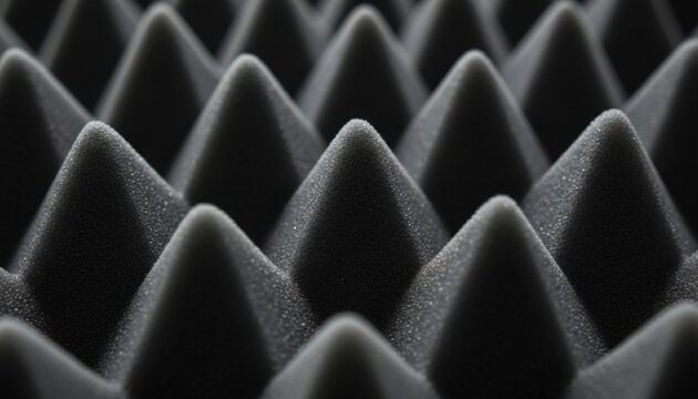 Abstract close up of acoustic foam spikes, suggesting soundproofing, recording studio production, focus at work and quieter offices
